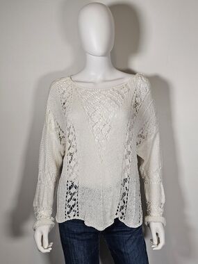 Zara White Open-Knit Long Sleeve Layering Sweater Sz M